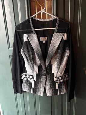 Alberto Makali Black and White Geometric-Trim Blazer